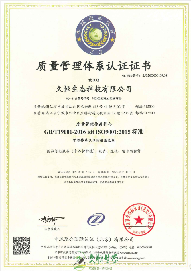 镇海质量管理体系ISO9001证书